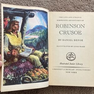 1946 Robinson Crusoe by Daniel Defoe. Illus by Lynd Ward. Hardcover Vintage.